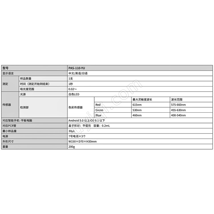 雅馬拓吸光光度計(jì)PAS-110-YU