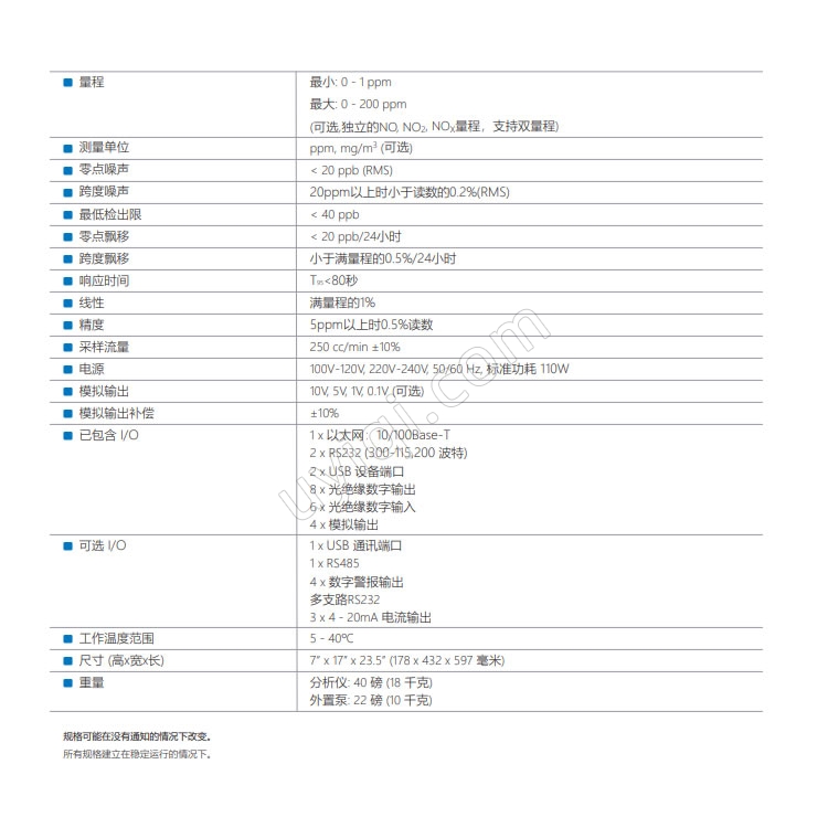美國(guó)TeledyneAPI中量程化學(xué)發(fā)光法NO/NO2/NOX分析儀含氮化合物測(cè)量?jī)xT200M