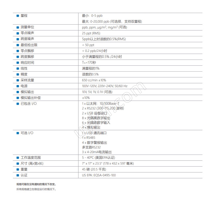 痕量級紫外線熒光法SO2硫化合物分析儀T100U美國TeledyneAPI