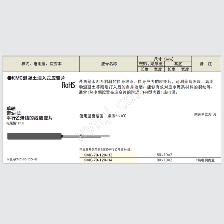 KMC-70-120-H3混凝土用埋入式應(yīng)變片日本KYOWA