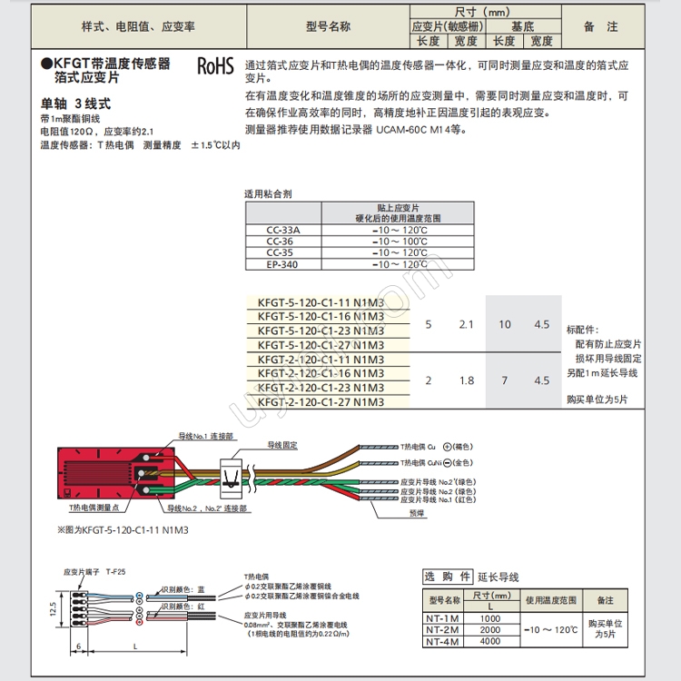 KFGT-5-120-C1-11帶溫度傳感器箔式應(yīng)變片日本KYOWA