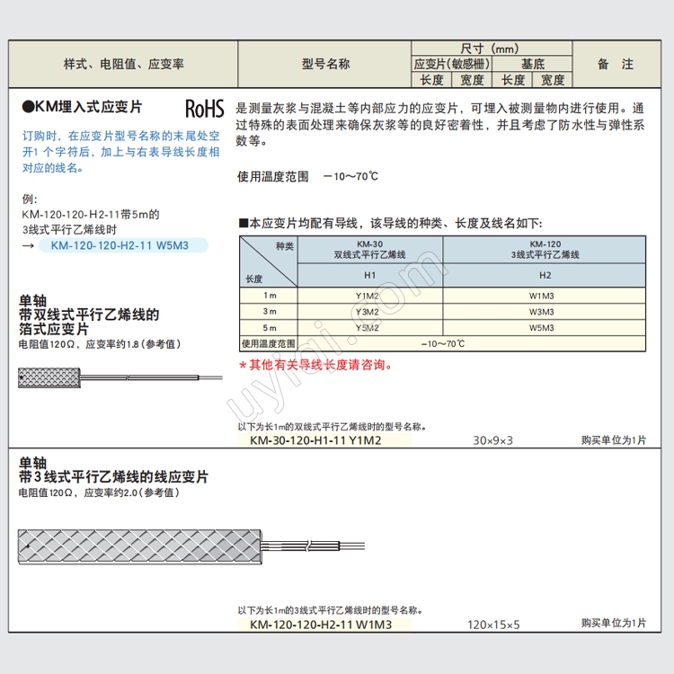 KM-30-120-H1-11混凝土用埋入式應變片日本KYOWA