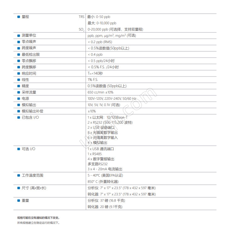 美國TeledyneAPI紫外線燈法總還原硫分析儀T102